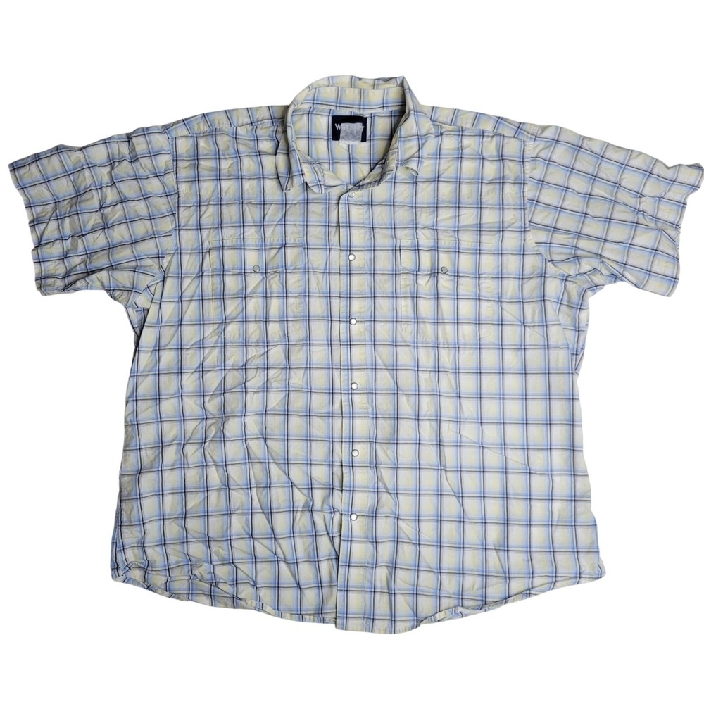 Wrangler Men's Short Sleeve Plaid Pearl Snap Button-Down Shirt XL